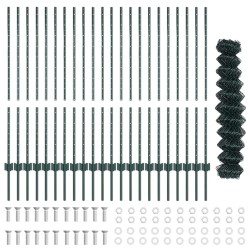 Clôture en chaîne avec 22 poteaux verts en U 1,2x25 m en acier 