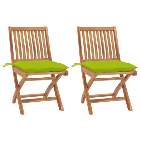Chaises de jardin lot de 2 avec coussins vert vif Bois de teck 