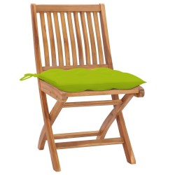 Chaises de jardin lot de 2 avec coussins vert vif Bois de teck 