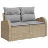 Canapé de jardin 3 pièces avec coussins en poly rotin beige. 