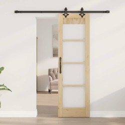 Porte coulissante avec matériel "ORKDAL" en bois massif et verre 