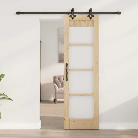 Porte coulissante avec matériel "ORKDAL" en bois massif et verre 