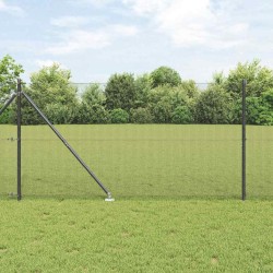 Clôture en fil soudé avec 13 piquets en plastique gris 1,4x25 m acier 