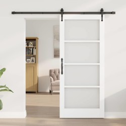 Porte coulissante avec kit de quincaillerie blanche 86x198,5 cm en bois massif de pin 