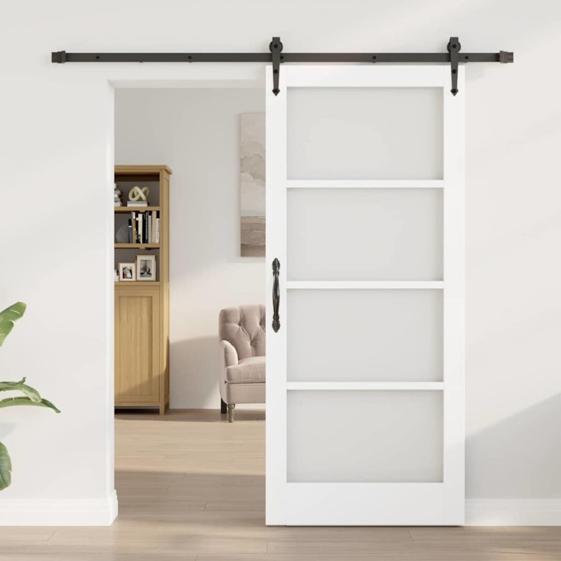 Porte coulissante avec kit de quincaillerie blanche 86x198,5 cm en bois massif de pin 