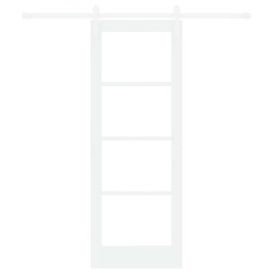 Porte Coulissante avec Matériel 'ORKDAL'Blanc Bois Massif & Verre 