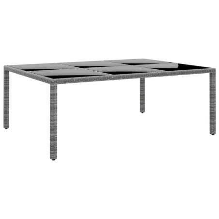 Table de jardin 200x150x75 cm Verre trempé/résine tressée Gris 