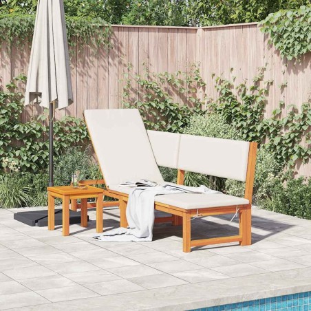 Chaise longue 3-en-1 en bois d'acacia massif 