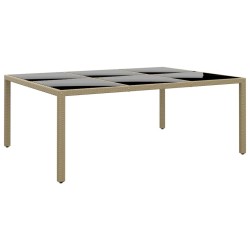 Table de jardin 200x150x75 cm Verre trempé/résine tressée Beige 