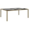 Table de jardin 200x150x75 cm Verre trempé/résine tressée Beige 