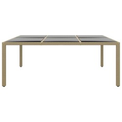 Table de jardin 200x150x75 cm Verre trempé/résine tressée Beige 