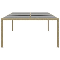 Table de jardin 200x150x75 cm Verre trempé/résine tressée Beige 