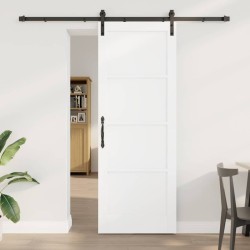 Porte Coulissante avec Ensemble de Matériel Blanche 78x211 cm en Bois Massif de Pin 