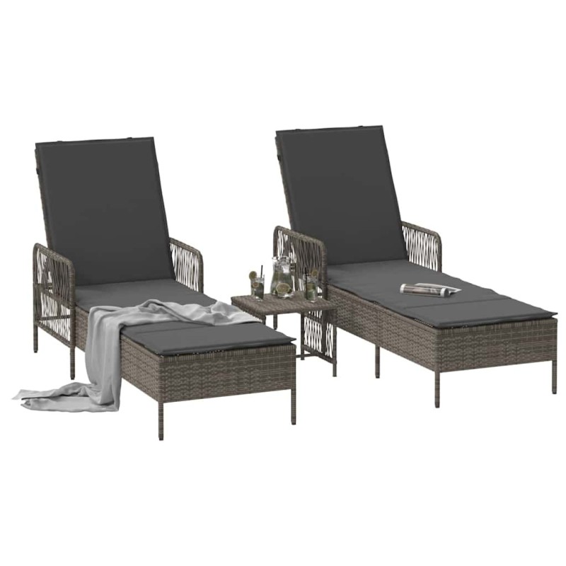Ensemble de chaises longues Ensemble de 3 Gris et gris foncé 