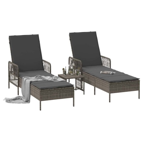 Ensemble de chaises longues Ensemble de 3 Gris et gris foncé 