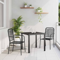 Ensemble de jardin 3 pièces en corde de coton noir et acier 