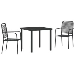 Ensemble de jardin 3 pièces en corde de coton noir et acier 