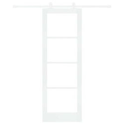 Porte coulissante avec kit de quincaillerie 'ORKDAL'Blanche en bois massif et verre 