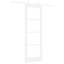 Porte coulissante avec kit de quincaillerie 'ORKDAL'Blanche en bois massif et verre 