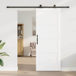 Porte coulissante avec set de quincaillerie "ORKDAL" Blanche en Bois Massif de Pin 
