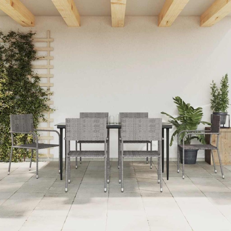 Ensemble à manger de jardin 7 pcs Gris Résine tressée 