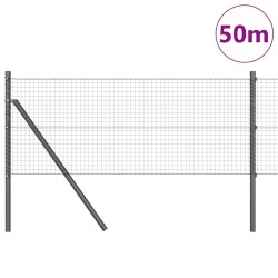 Clôture en fil soudé avec 13 poteaux Gris 0.5x50 m Acier 
