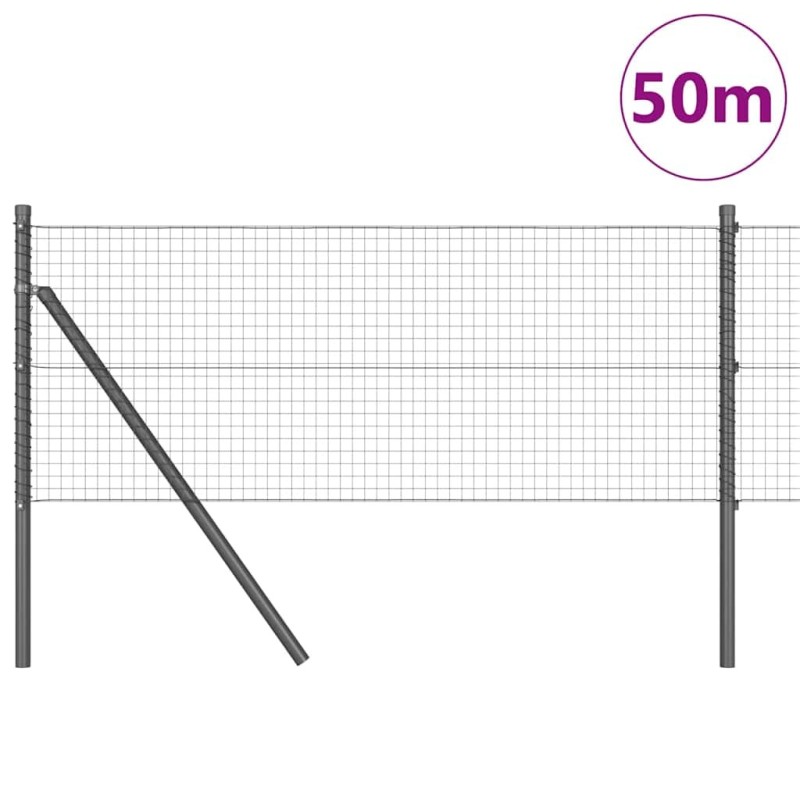 Clôture en fil soudé avec 13 poteaux Gris 0.5x50 m Acier 