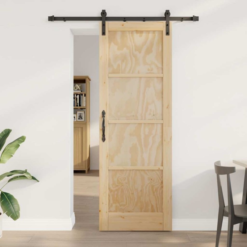 Porte Coulissante avec kit de quincaillerie 73,5x211 cm en Bois massif en pin 