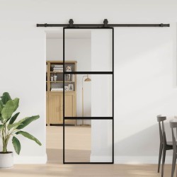 Porte coulissante kit quincaillerie noir 76x205 cm verre trempé 