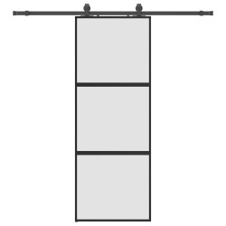 Porte coulissante kit quincaillerie noir 76x205 cm verre trempé 