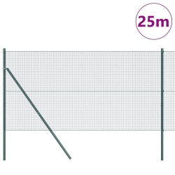 Clôture en Fil Soudé avec 13 Poteaux Verts 1,4x25 m Acier 