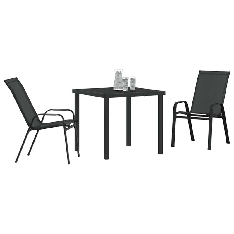 Ensemble de salle à manger de jardin 3 pièces en textilène noir et acier. 