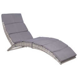 Chaise longue pliable avec coussin Résine tressée Gris 