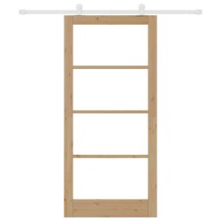 Porte Coulissante avec Kit de Quincaillerie 'ORKDAL'Bois Massif & Verre 