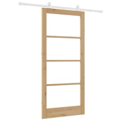 Porte Coulissante avec Kit de Quincaillerie 'ORKDAL'Bois Massif & Verre 