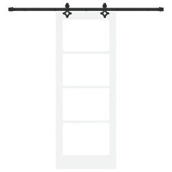 Porte coulissante avec matériel 'ORKDAL'Bois massif blanc et verre 