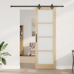 Porte coulissante avec quincaillerie 'ORKDAL'en bois massif et verre 