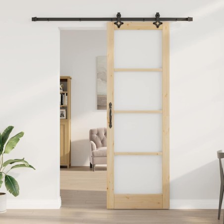 Porte coulissante avec quincaillerie 'ORKDAL'en bois massif et verre 
