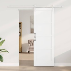 Porte Coulissante avec Ensemble de Quincaillerie Blanche 73.5x211 cm Bois Massif Pin 