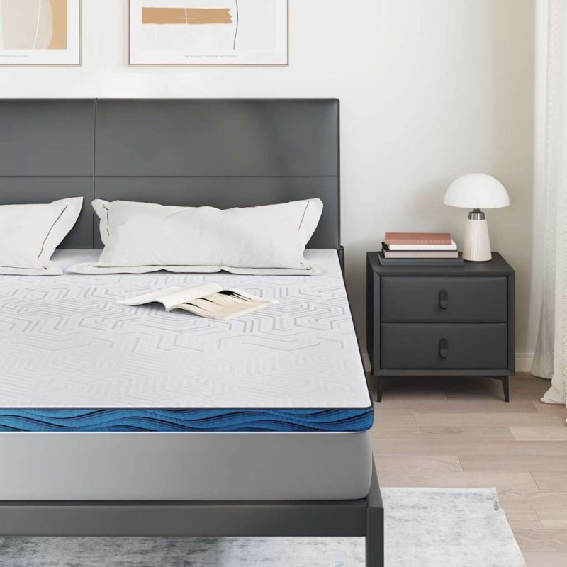 Coussins de Matelas Blanc et Bleu 180 x 200 cm 