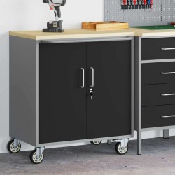 Cabinet à outils avec roues et verrou noir 75x45x85 cm en acier 