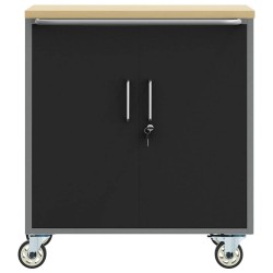 Cabinet à outils avec roues et verrou noir 75x45x85 cm en acier 