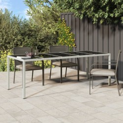 Table de jardin blanc 250x100x75 cm résine tressée verre trempé 