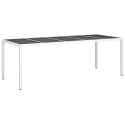 Table de jardin blanc 250x100x75 cm résine tressée verre trempé 