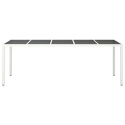 Table de jardin blanc 250x100x75 cm résine tressée verre trempé 