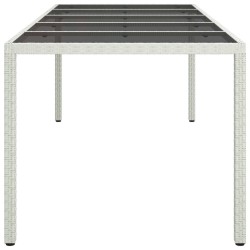 Table de jardin blanc 250x100x75 cm résine tressée verre trempé 