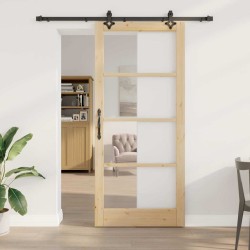 Porte Coulissante avec Ensemble de Quincaillerie 'ORKDAL'Bois Massif et Verre 