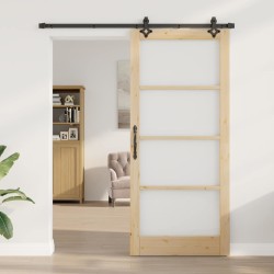 Porte Coulissante avec Ensemble de Quincaillerie 'ORKDAL'Bois Massif et Verre 