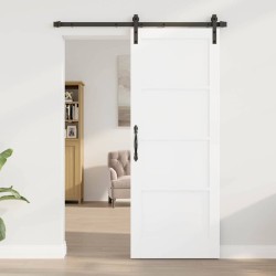 Porte coulissante avec quincaillerie blanche 78x202 cm en pin massif 