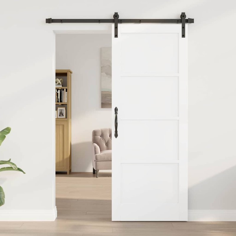 Porte coulissante avec quincaillerie blanche 78x202 cm en pin massif 